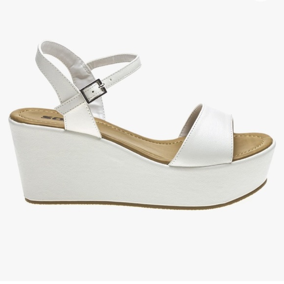 White Leather Wedge Flatform Platform Sandals - Picture 1 of 6